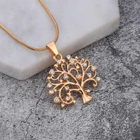 rhinestone tree of life pendant chokers necklaces for women accessories 2021 trend rose gold silvery jewelry statement necklace