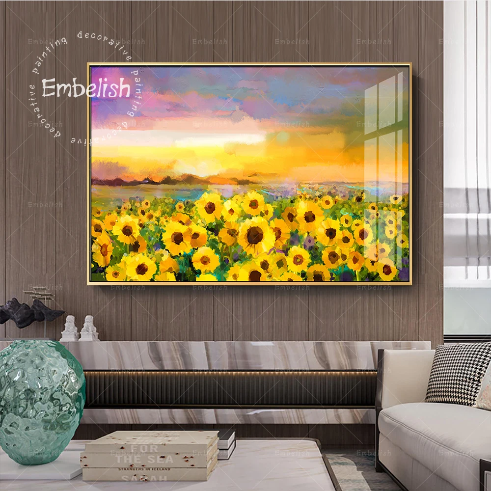 Настенные постеры с ручным рисунком подсолнуха в полях Красивый Ландшафт