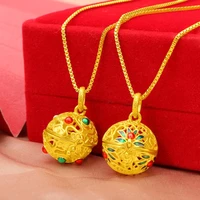 hi 2pcs couples 24k gold hollow out sachet ball pendant necklace for female party jewelry with chain birthday gift girl not fade