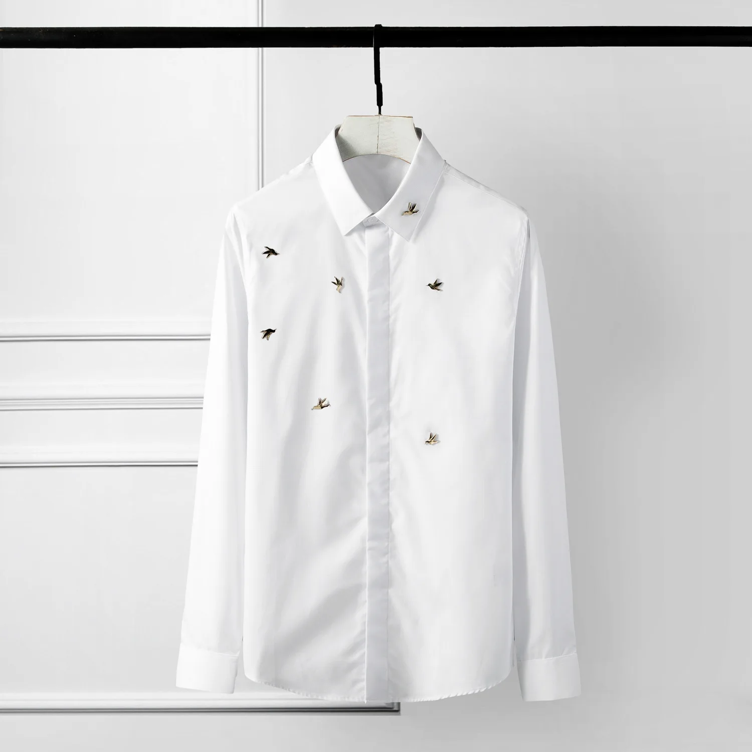 

Mens Shirts Luxury Metal Rivet Long Sleeve Solid Color Mens Dress Shirts Fashion Slim Party Nightclub Shirt Man Plus Size