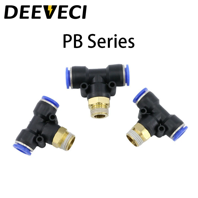 

Tee Pneumatic Fittings quick connection-peg T type PB 4 6 8 10 12mm- M5" 1/8" 1/4" 3/8" 1/2" Male threaded