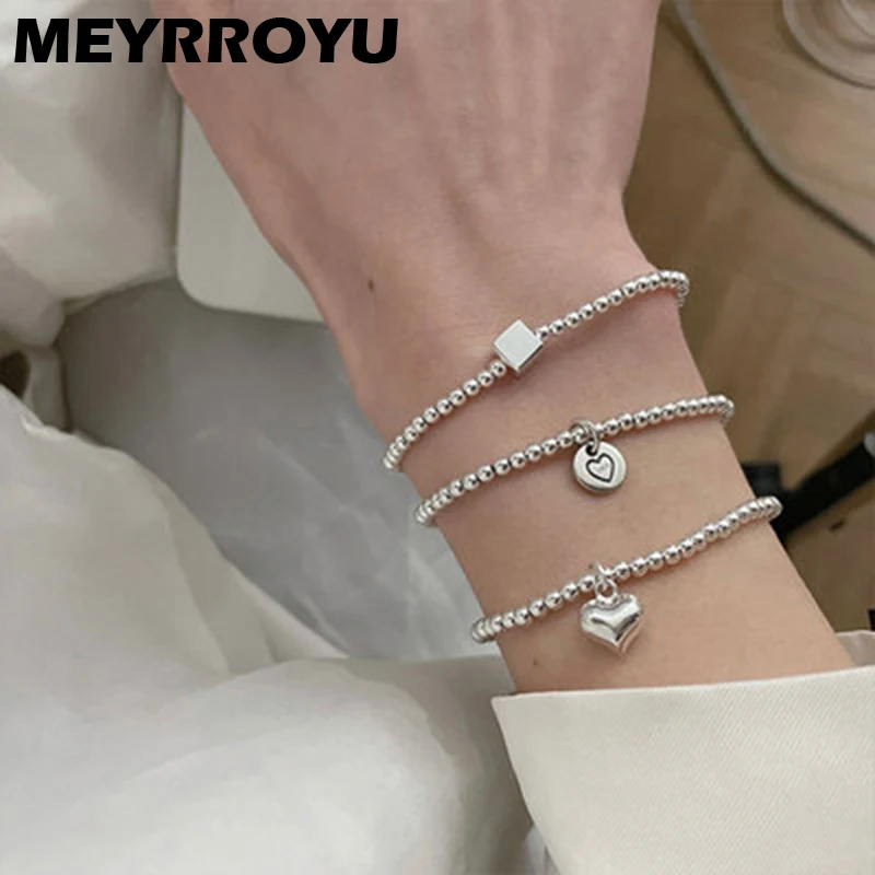 

MEYRROYU Sterling Silver Fashion Korea Style Bracelet Simple Round Beads Pendant Bracelet Party Gift For Women Girls 2021 Newly
