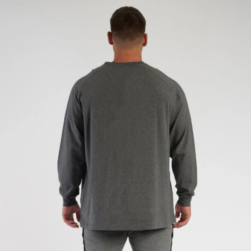 

Retro Fitness t Shirt Autumn Gym Bodybuilding Tops Tees Mens Loose Oversized Fit Long Sleeve T-Shirt with Dropped Shoulder