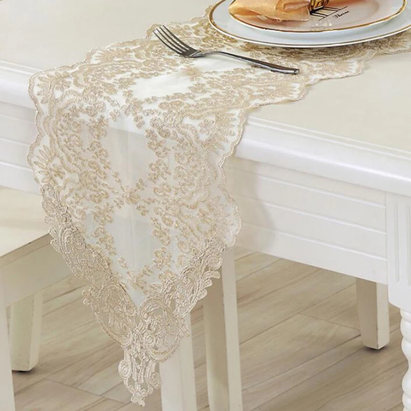 Белая/Золотая винтажная скатерть кружевная Декоративная покрытие для