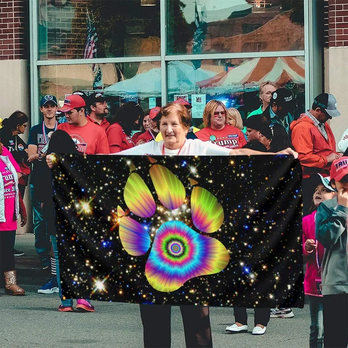 

Tie Dye Animal Cat Dog Paw Home Garden Flag Yard Outdoor Indoor Decorative Banner Flag 3x5 Ft