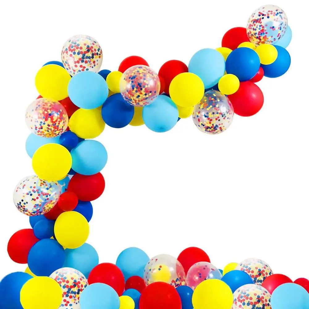 

Carnival Circus Balloon Arch and Garland Kit Birthday Party Decoration 82 Pieces Red Blue Yellow Latex Balloon Confetti Balloon