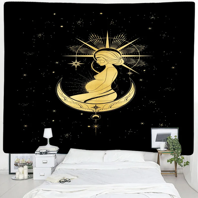 Настенный гобелен с черной мандалой ведьмахство богемный Таро подушка домашний