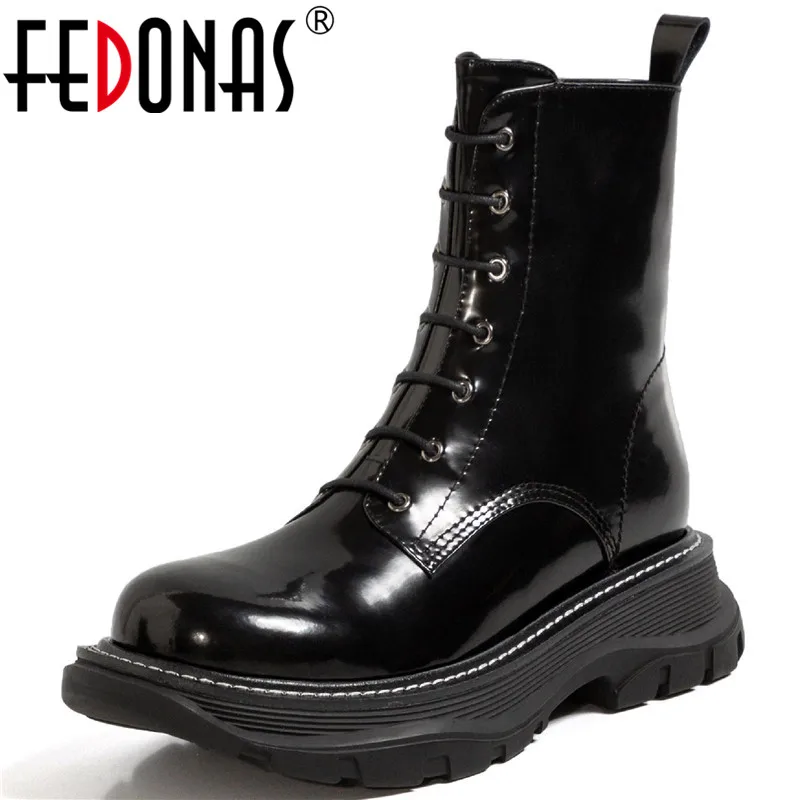 

Женские ботильоны из натуральной кожи FEDONAS, Зимние ботильоны на платформе с боковой молнией и массивным каблуком, вечерние ботинки в байкер...
