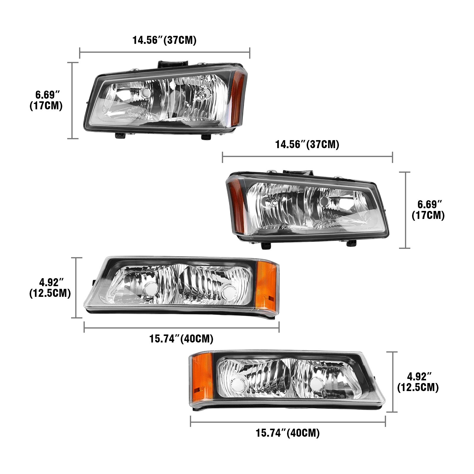 

4pcs/Set Black Headlights Bumper Parking Lights Lamps Clear Side Housing Assembly For 2003-2006 Chevy Silverado Avalanche