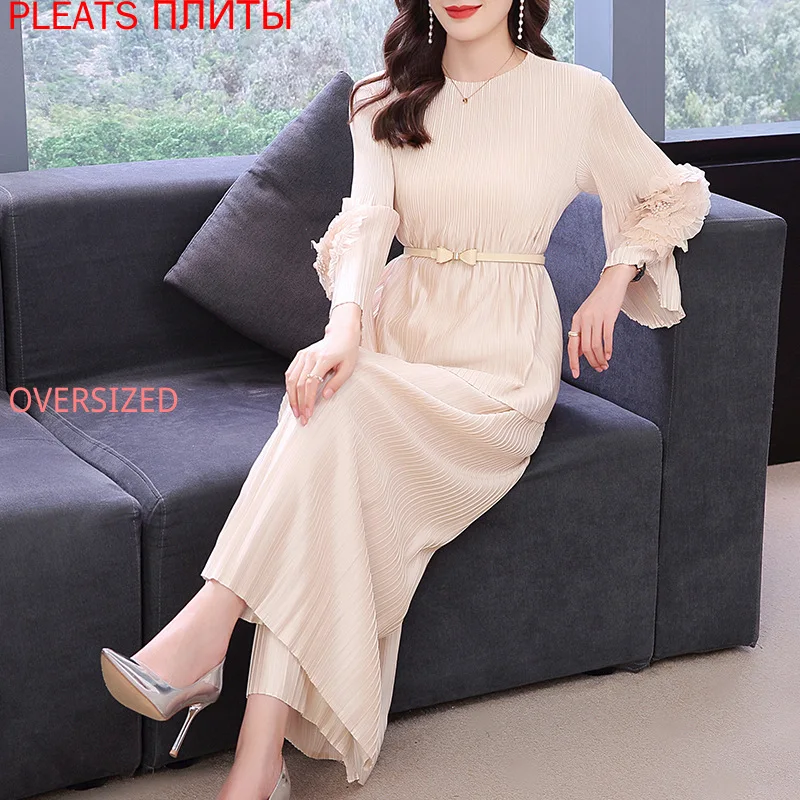 

Pure Color Temperament Commuter Trousers Suit Beaded Applique Round Neck T-shirt + Wide-leg Pants Two-piece Set Ensemble Femme