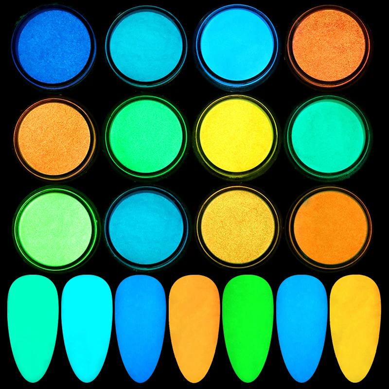 12 коробок неоновый пигмент для блестки пудра век ногтей хромированный