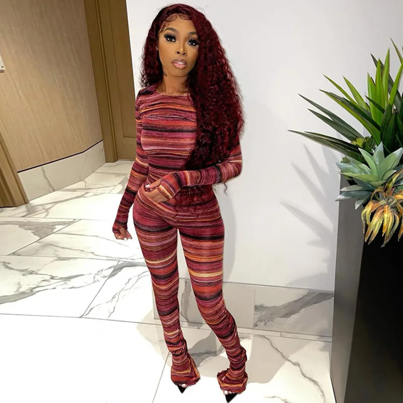 

Contrast Color 2 Pieces Set Women Tops+Leggings Matching Sets Suits Sporty Tracksuits Summer 2021 Streetwear Baddie Aesthetic