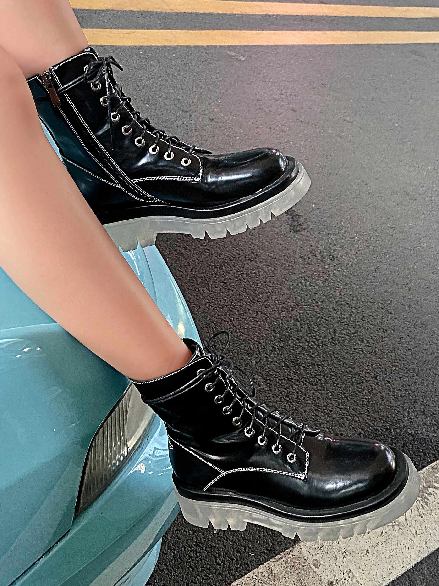 

Vichelo Hot high quality genuine leather recommend maiden round toe thick high heel zipper beauty girls fashion ankle boots L12