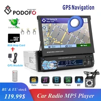 podofo 1din car stereo radio gps navigation 7 hd retractable screen mp5 player bt autoradio mirror link radios tape recorder