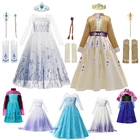 Платье Принцессы Дисней, Эльзы, Анны, косплей-костюм для девочек для вечеринки, длинное платье для девочек, костюм холодного цвета, детское платье на Хэллоуин, платье, костюм на Хэллоуин