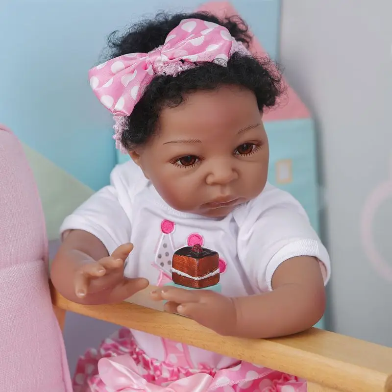

55cm Realistic Doll Soft Body Vinyl Toddler Babies Lifelike African Princess Toy U50F