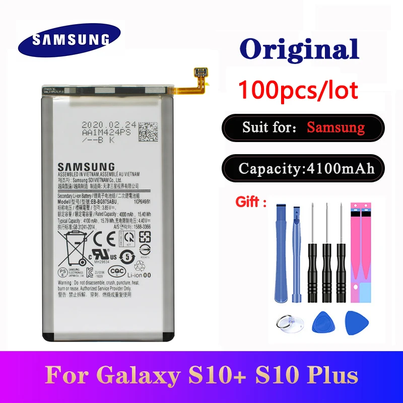 

100pcs/lot EB-BG975ABU Original Battery For Samsung Galaxy S10+ S10 Plus SM-G975F G975U G975W G9750 Batteria 4000mAh