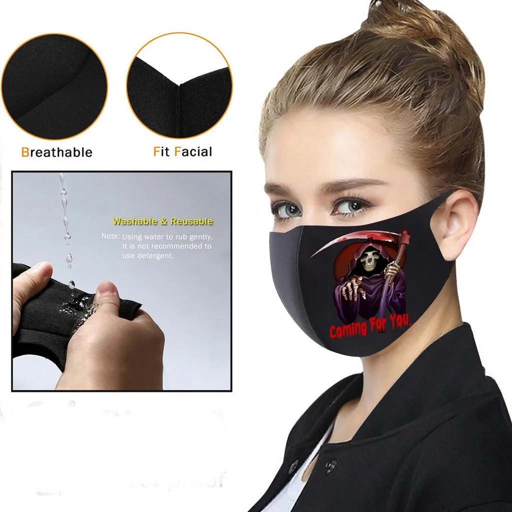 

NEW Skull Print Mouth Mask Adult Unisex Halloween Pattern Face Cover Salvaorejas Mascarillas Reusable Washable Breathable
