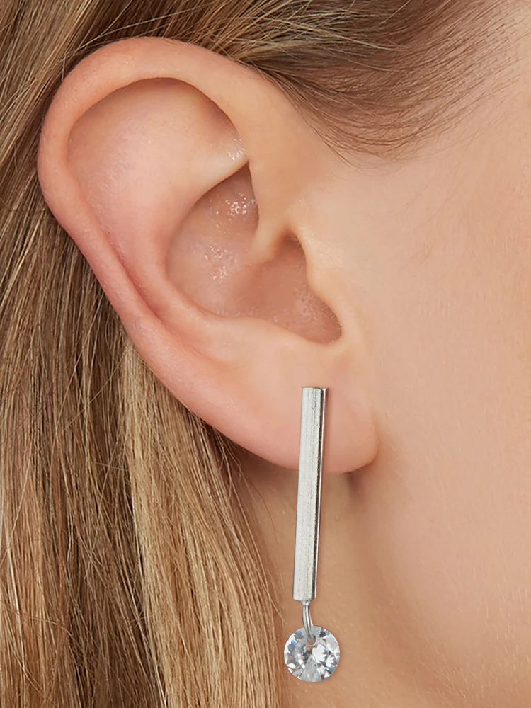 

ZEMIOR 100% 925 Sterling Silver Minimalist Stick Bar Cubic Zirconia Stud Earrings Fine Jewelry For Women Anniversary Accessory