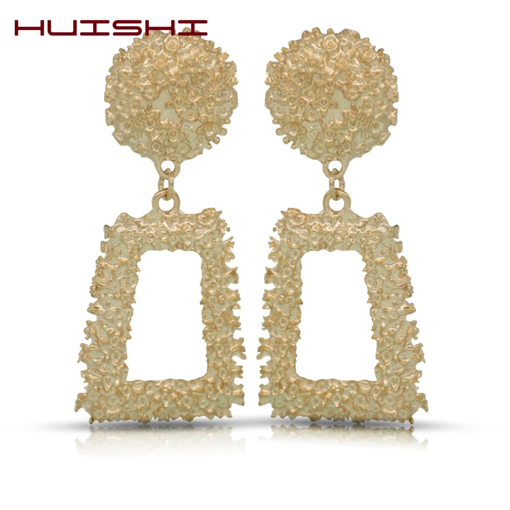 Женские серьги HUISHI большие геометрические для женщин золотые подвесные висячие