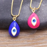 fashion design micro pave geometric enamel drop oil turkey blue evil eye pendant candy colors link chain necklace jewelry gift