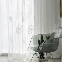 modern embroidered tulle window curtains for living room bedroom leaf sheer voile curtain for kitchen blind drapes door custom