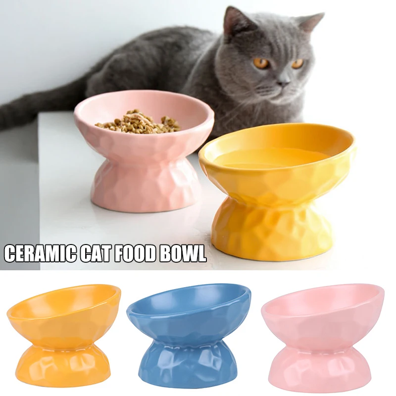 

Ceramics Raised Cat Bowl Slanted Cat Bowl for Food Stress Free Angled Cat Bowl Less Regurgitating and Vomiting RT88