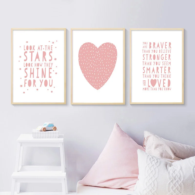 

Wall Art Canvas Painting Pink Heart Nursery Quotes Poster Child Print Nordic Kid Decoration Picture Baby Girl Bedroom Decoration