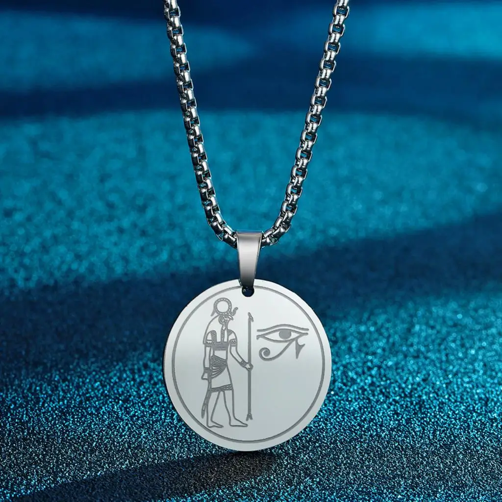 

Kinitial Egyptian God Ra Amulet Necklaces for Men Women Stainless Steel Charm Eye of Ra Pendant The Wadjet Chain Choker Jewelry