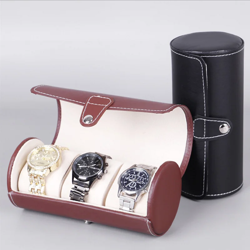 HUNYOO Высококачественная трехпозиционная коробка для часов из полиуретана 3 цвета