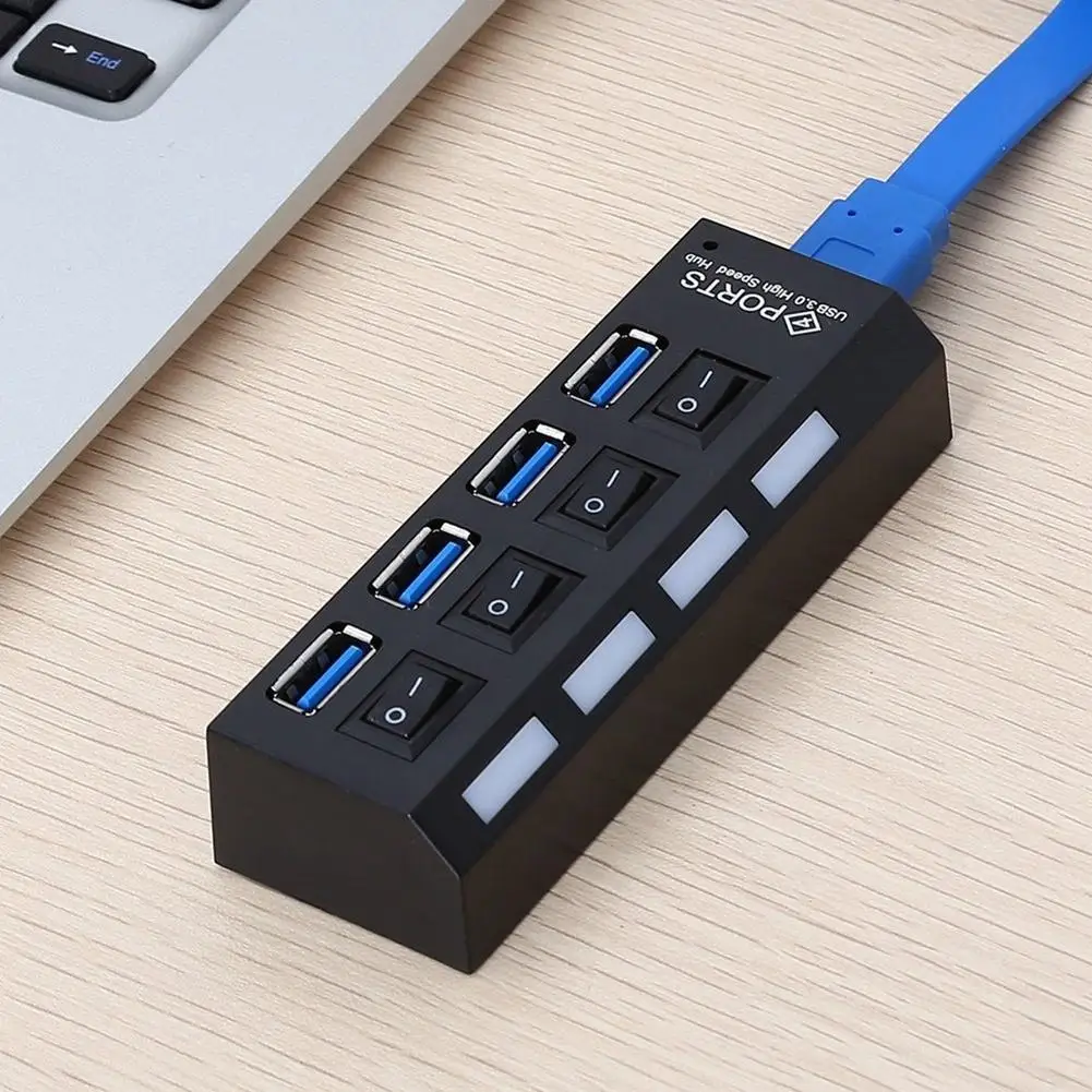 

USB Hub LED 4 Port USB 3.0 Hub External 4 Ports High Speed Adapter Splitter With Individual On/Off Switch Expander for Laptop PC