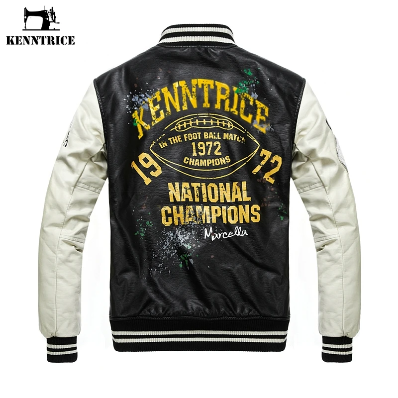 Kenntrice бейсбольные кожаные куртки для колледжа Мужская зимняя кожаная куртка из