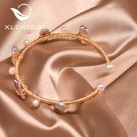 xlentag natural purple baroque pearl bracelet women cuffs white small pearl bangle for wedding gift vintage jewlery mujer gb0915