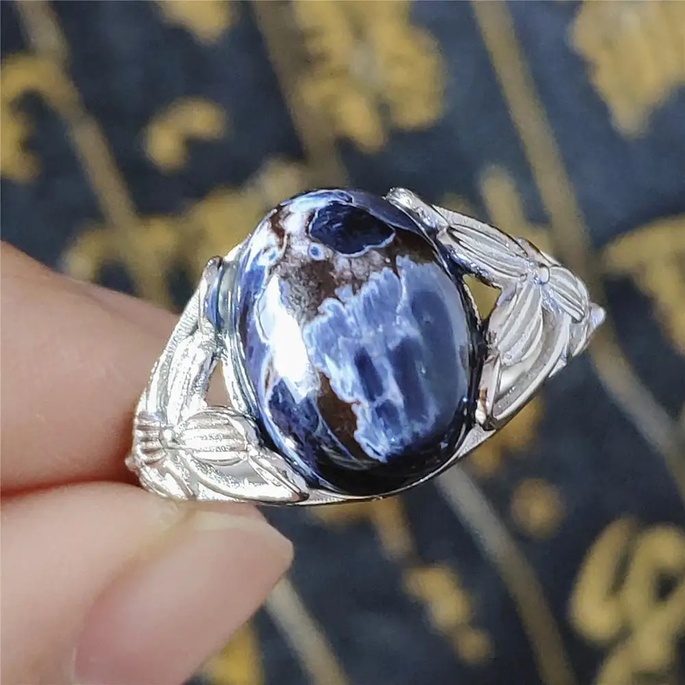 Натуральный Синий перетерзит драгоценный камень Chatoyant регулируемое кольцо 925