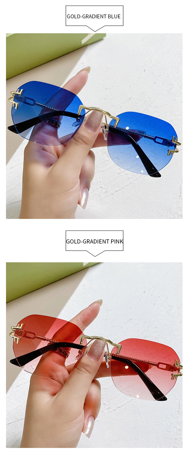 oversized square sunglasses KAMMPT Vintage Rimless Sunglasses For Women Men Retro Fashion Sun Glasses Female Eyewear Shades Oculos Travel De Sol UV400 round sunglasses women