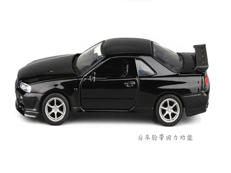 1:36 автомобиль игрушечный из сплава Nissan GTR R34 спортивный модель металлической