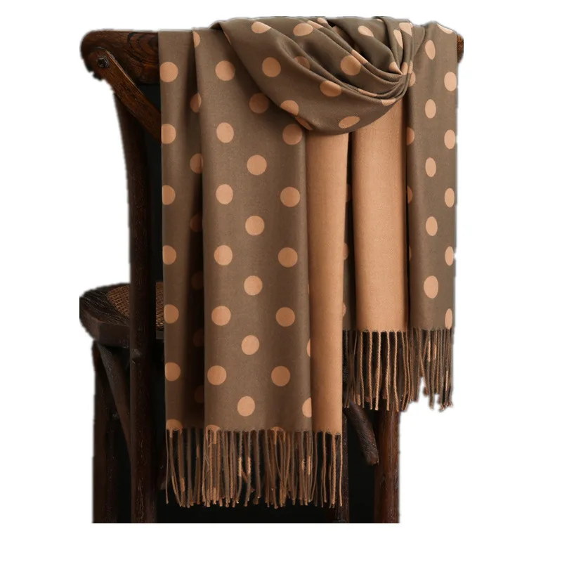 

Double-sided two-color cashmere scarf women's European and American warmth all-match printed polka dot scarf shawl