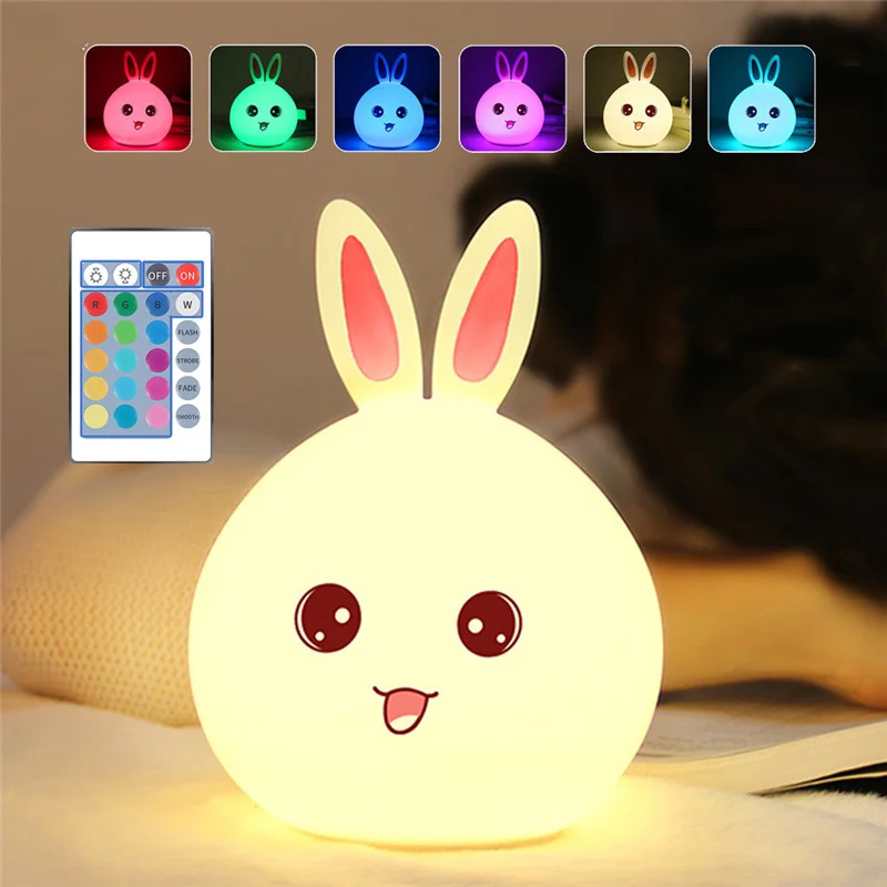 Dozzlor мультяшный кролик, светодиодный Ночной светильник с дистанционным сенсорным датчиком, цветной USB силиконовый прикроватный светильник ... от AliExpress RU&CIS NEW