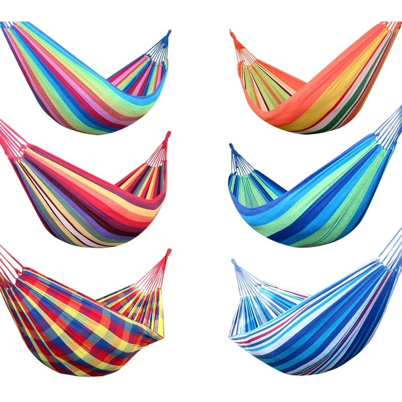 

Portable Garden Hammock Sports Home Travel Outdoor Camping Swing Hanging Chair Thick Canvas Stripe Bed Hammock Hamac