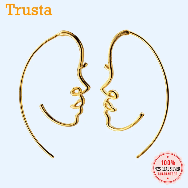 Trusta, 925 пробы, серебряные серьги-кольца, красивая фигура лица, S925 серьги, подарок для женщин, девушек, подростков, хорошее ювелирное изделие, DS1487