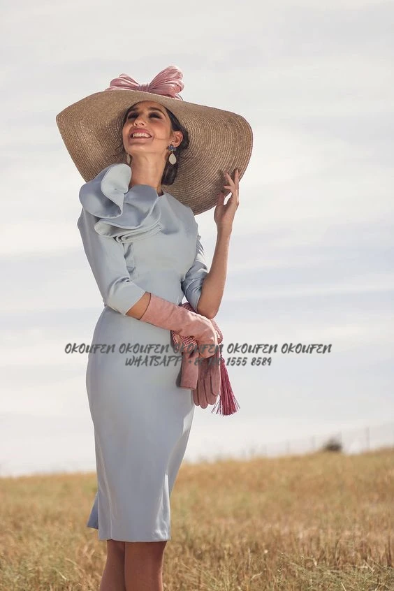 Simple 2022 Mother of The Bride Dresses for Wedding Party Long Sleeves Knee Length Short Ruffles on Shoulder Sheath Women Mom | Свадьбы и