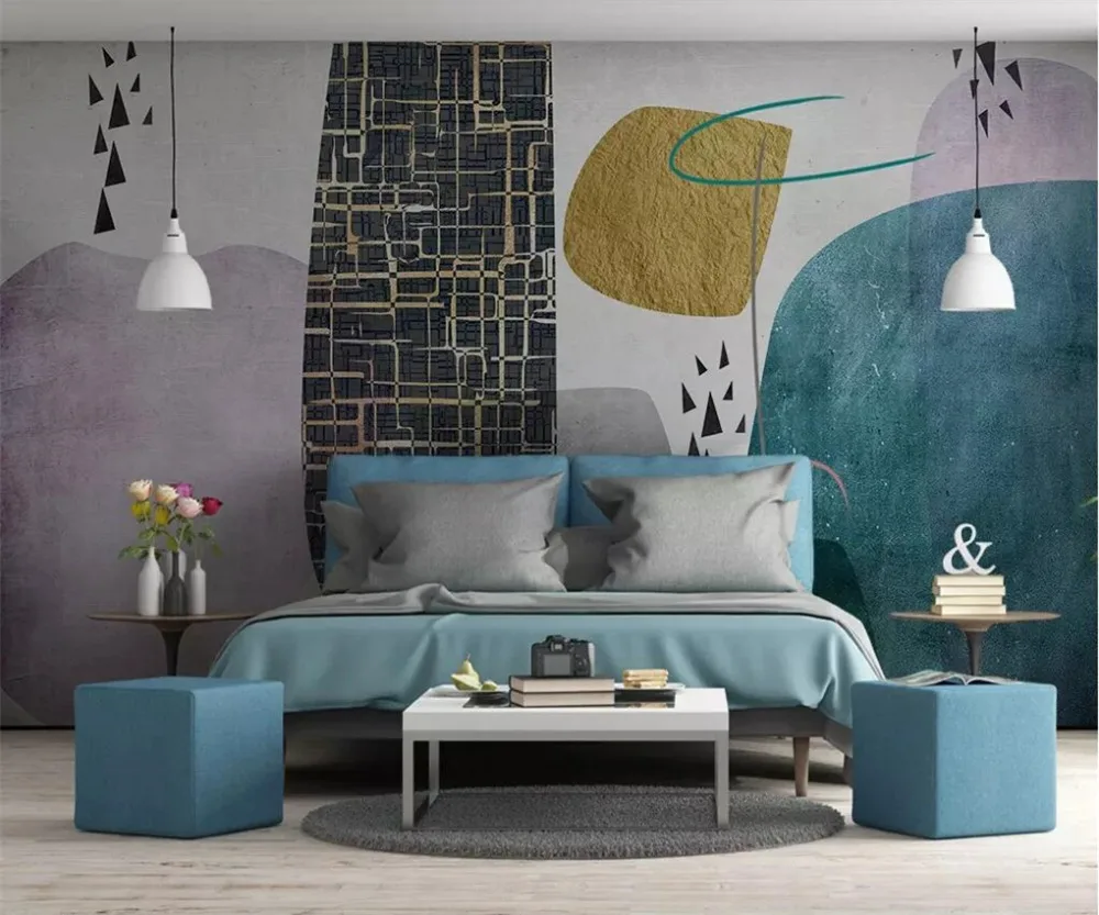 

Drop Shipping Custom Wallpaper 3d Mural Nordic Minimalist Personality Abstract Geometric Square TV Background Wall Paper Mural