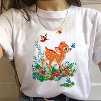 bambi flower clothes disney fashion cartoon print t shirt women summer short sleeve tops kawaii aesthetic casual tee shirt femme