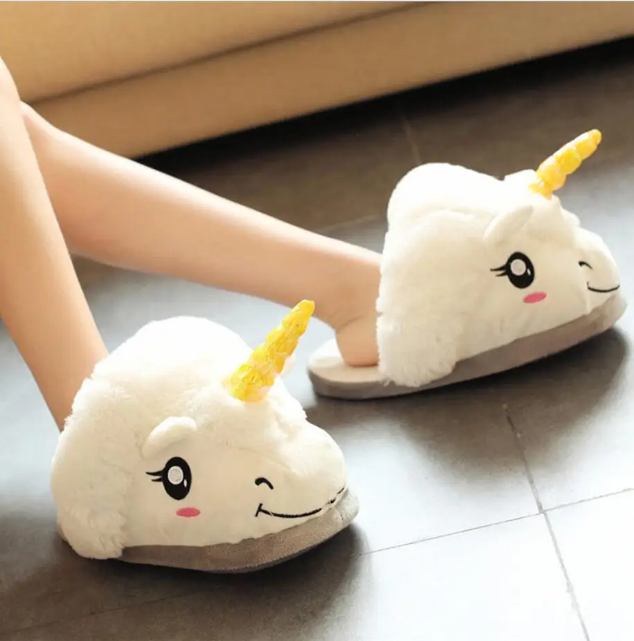 

Зимние хлопковые тапочки с мультяшным единорогом Y53, круассантные плюшевые домашние тапочки унисекс, только один размер 35-42