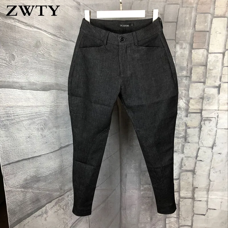 ZWTY Spring New Men Harem Pants Street Casual Hip Hop Denim Trousers Male Fashion Zipper Black Pencil Pants Sport Corset jeans