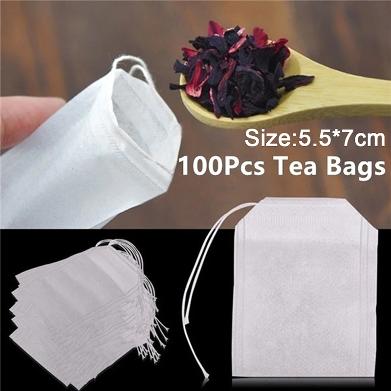 

100 шт. чайные пакетики для чайного пакетика, инфузор со шнурком, запаянный, 5,5x7 см, саше из фильтровальной бумаги, чайные пакетики, пустые чайн...