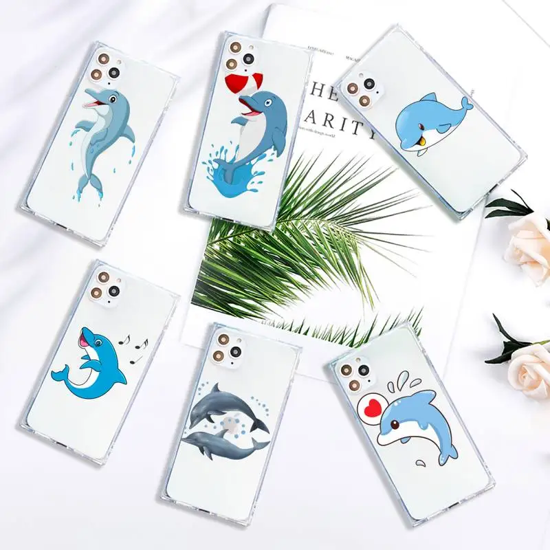 

dolphin cute cartoon animal Phone Case Transparent for iPhone 7 8 11 12 se 2020 mini pro X XS XR MAX Plus