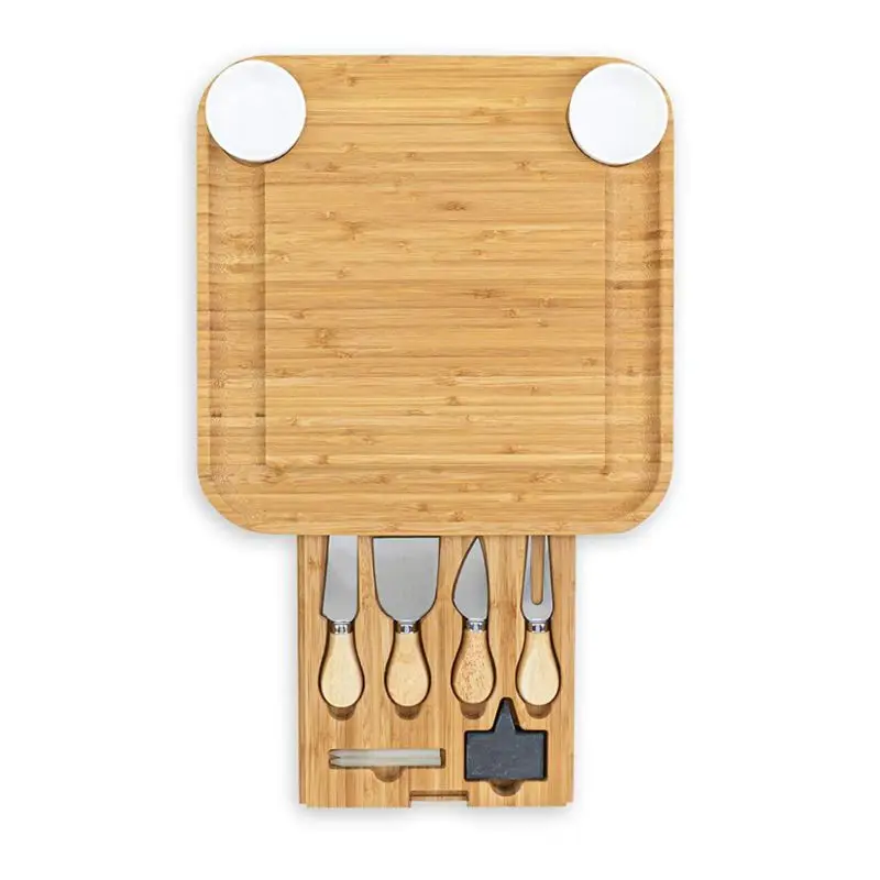 

Bamboo Slate Cheese Board Charcuterie Platter & Food Serving Tray with 2 Bowls