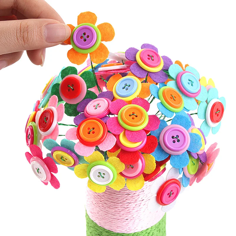 

Button Flowers Children DIY Kindergarten Diy Creative Hand Made Button Painting Bouquet Handmade Material Package Toy Girl