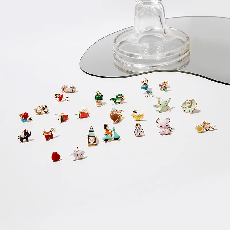 

Cute Mini Cartoon Elephant Shell Enamel Earrings Fashion Small Animal Geometric Shaped Stud Ear Jewelry Gifts For Women Girls